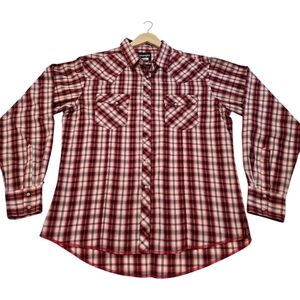 Wrangler Red Plaid Western Pearl Snap Long Sleeve Shirt, MVG105M, Mens Size LRG